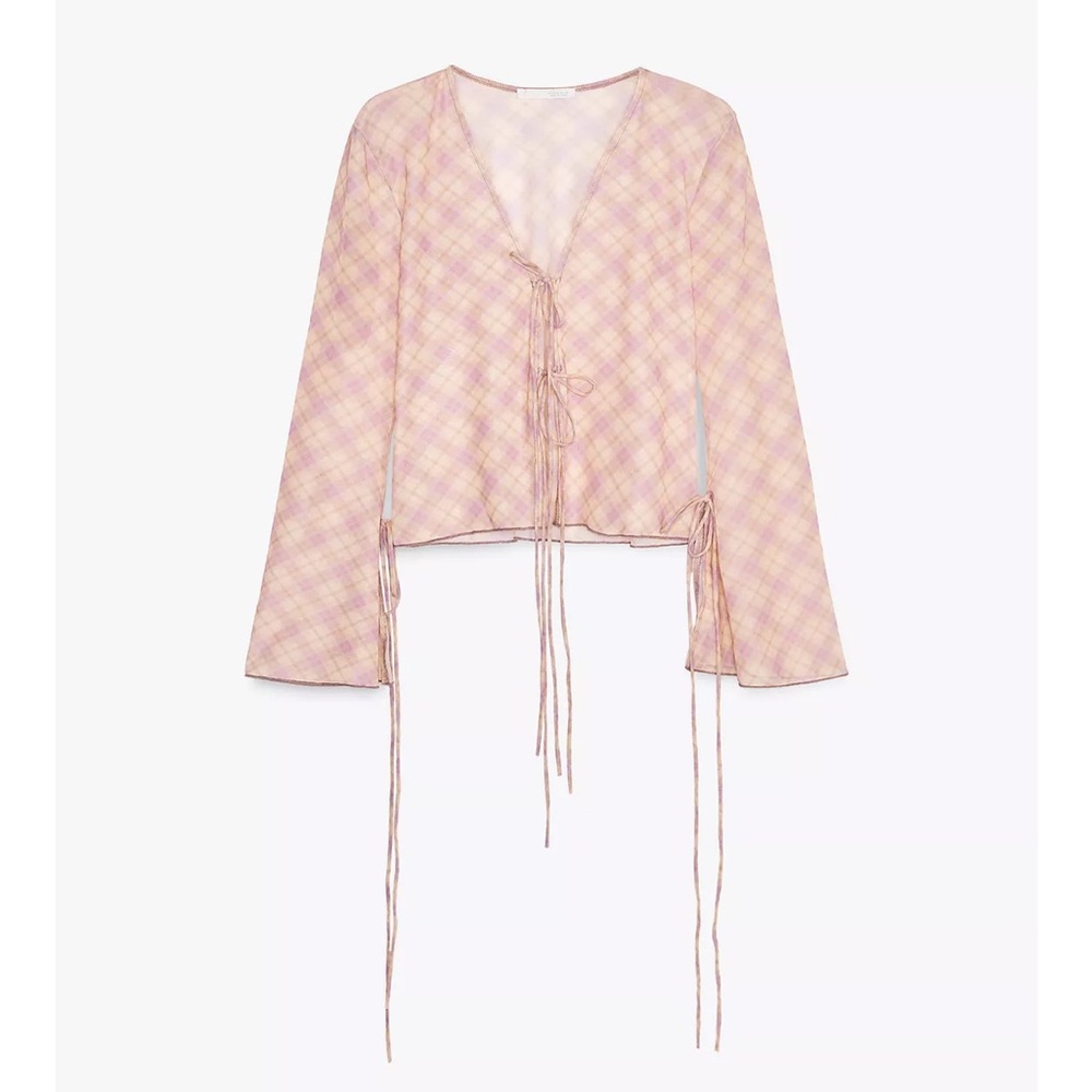 Zara Plaid Pink PRINTED TULLE SHIRT - Picture 2 of 9